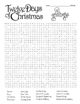 The twelve days of christmas difficult wordsearch w coloring pages zentangles