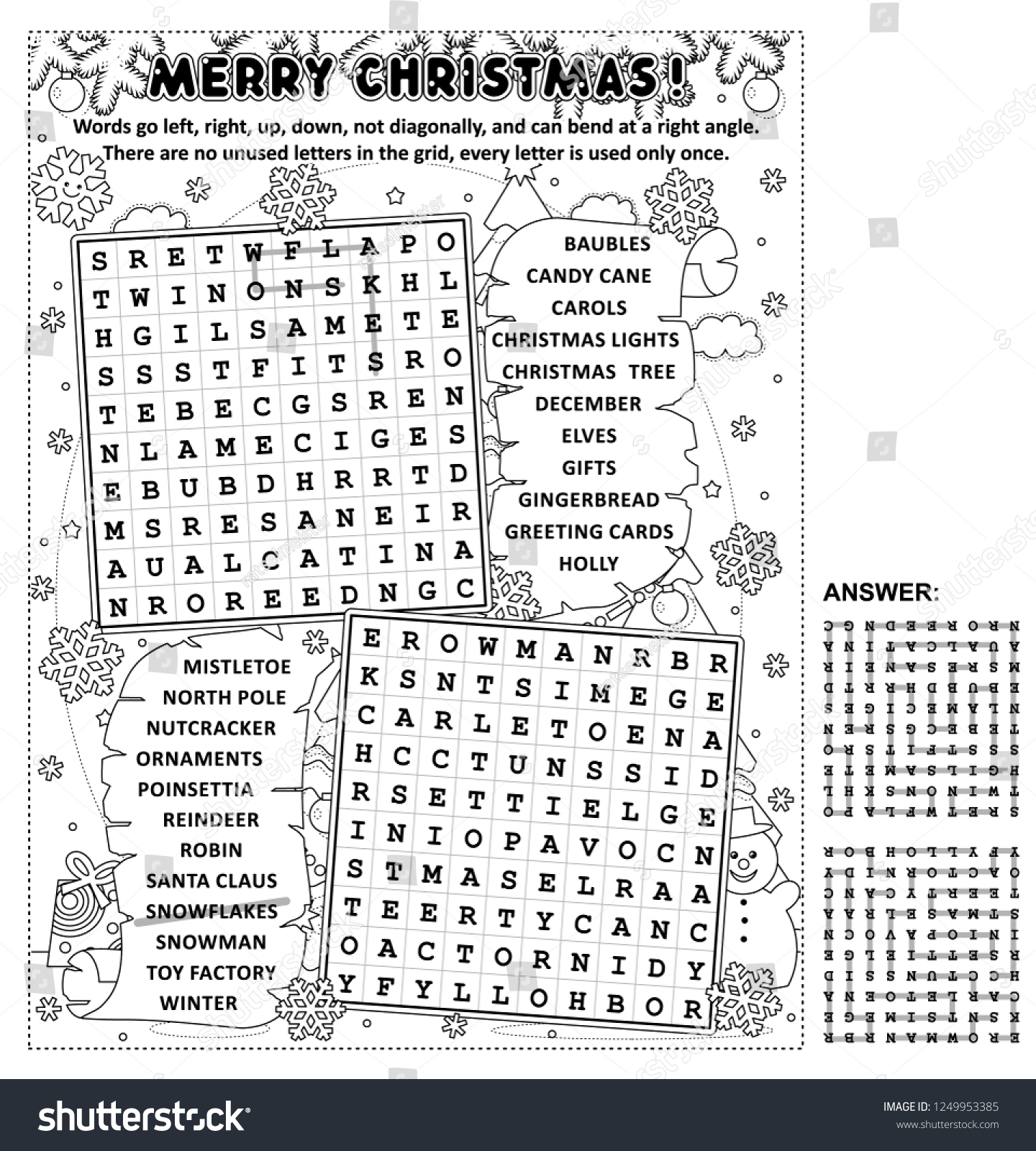 Christmas themed zigzag word search puzzle stock illustration