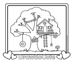 Tree house coloring page â draw so cute