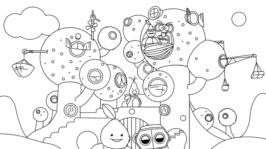 Treehouse colouring page