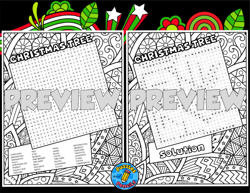 Christmas tree word search puzzle activity page with colouring wordsearch teaching resources