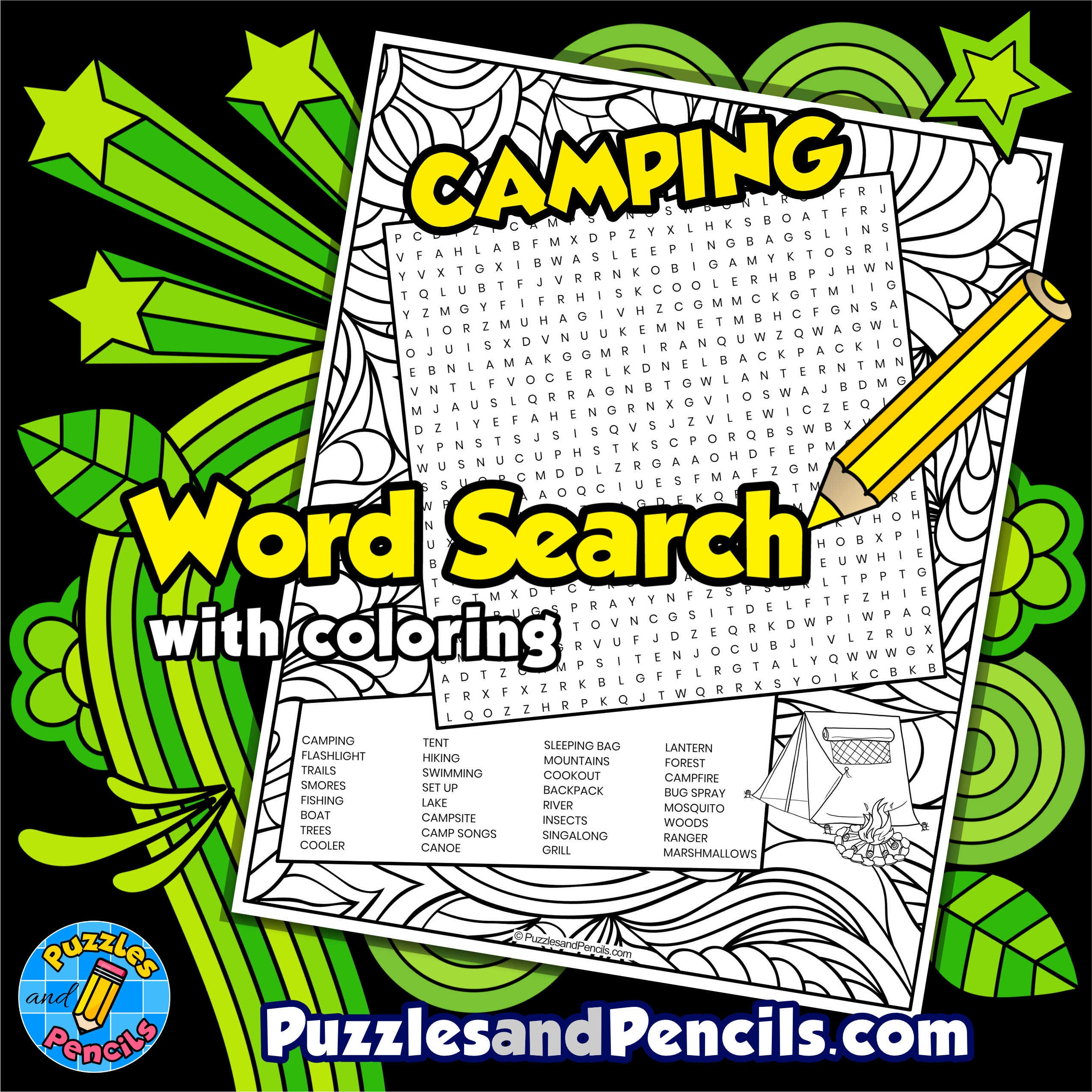 Camping word search puzzle with coloring summer wordsearch made by teachers