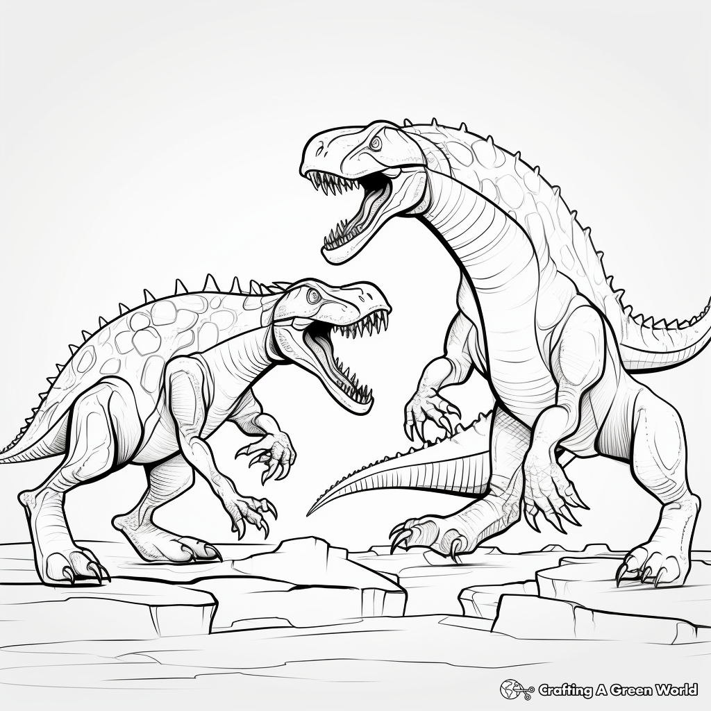 Dinosaurs fighting coloring pages