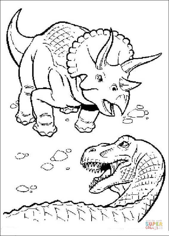 Tyrannosaurus is ready to fight with triceratop coloring page free printable coloring pages