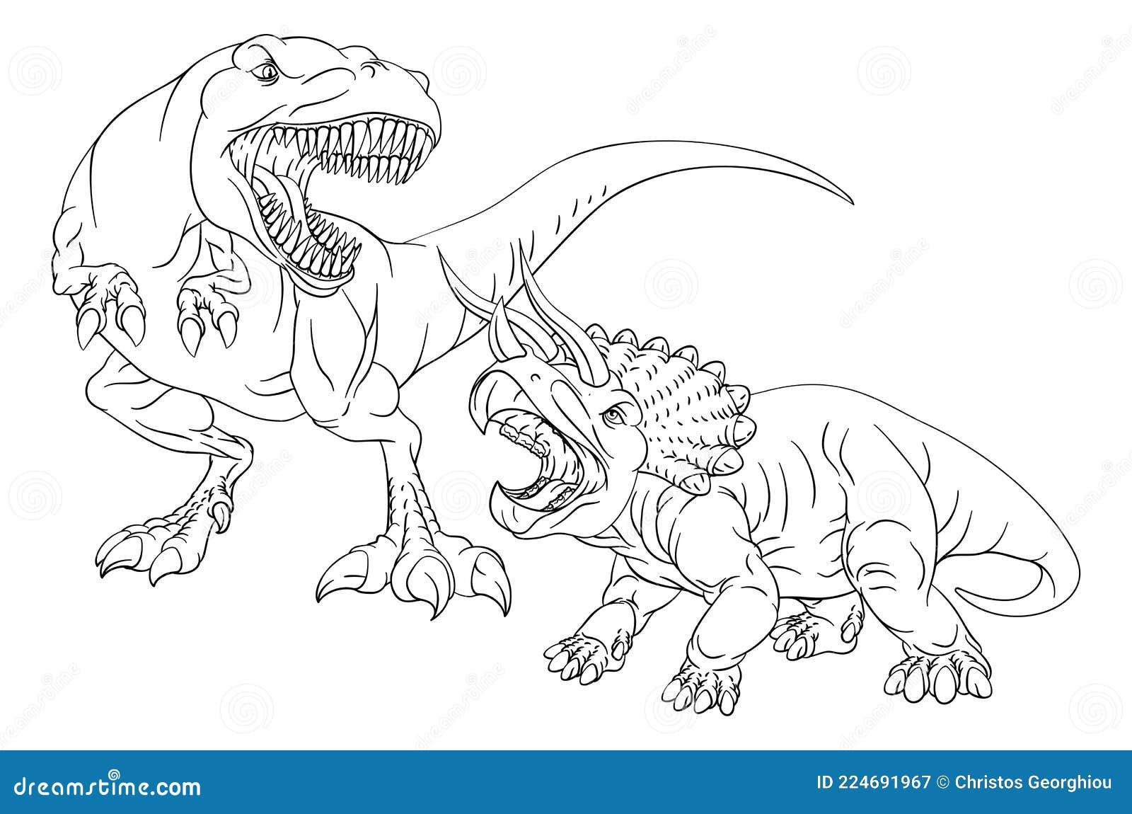 Coloring book page dinosaurs in outline stock vector