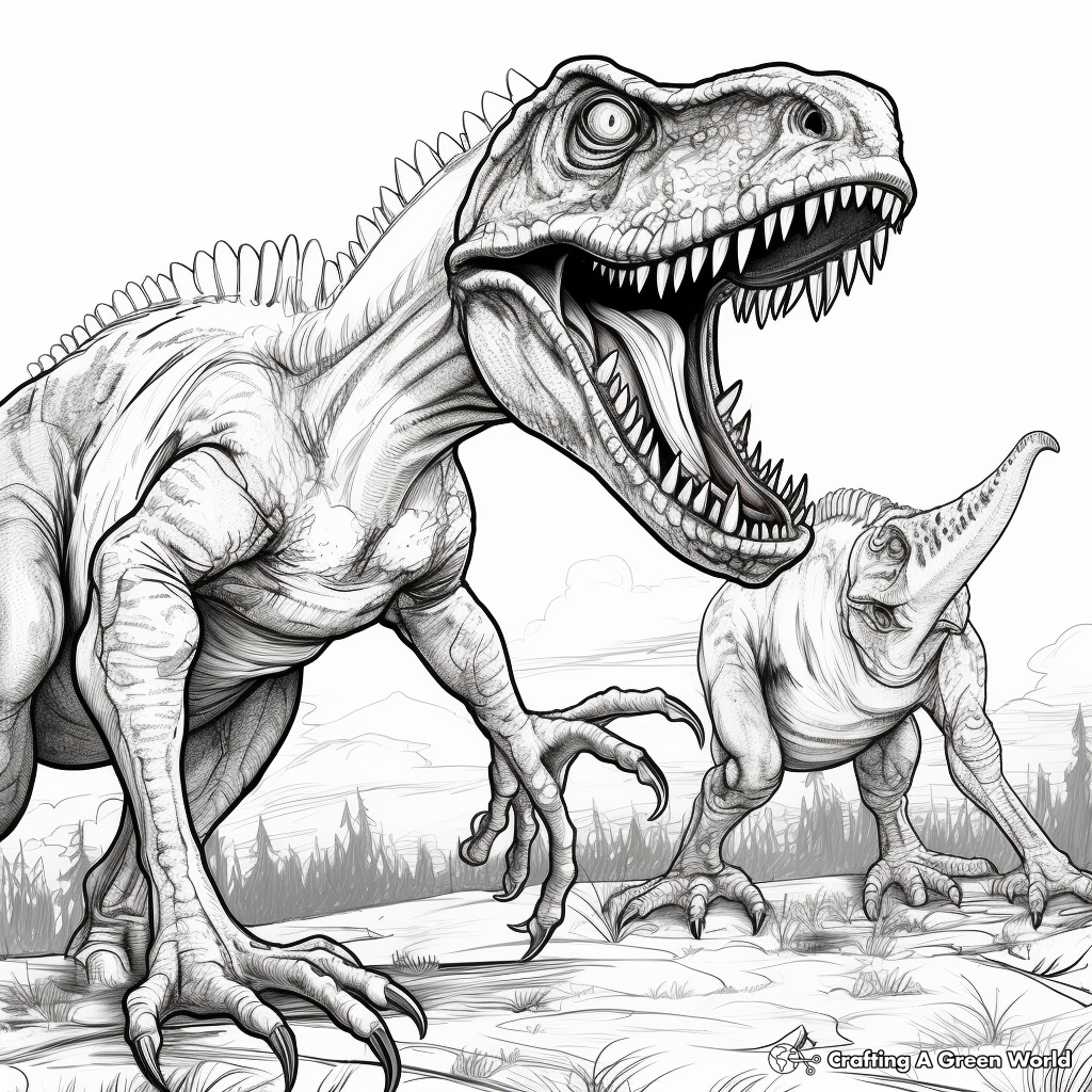 Dinosaurs fighting coloring pages