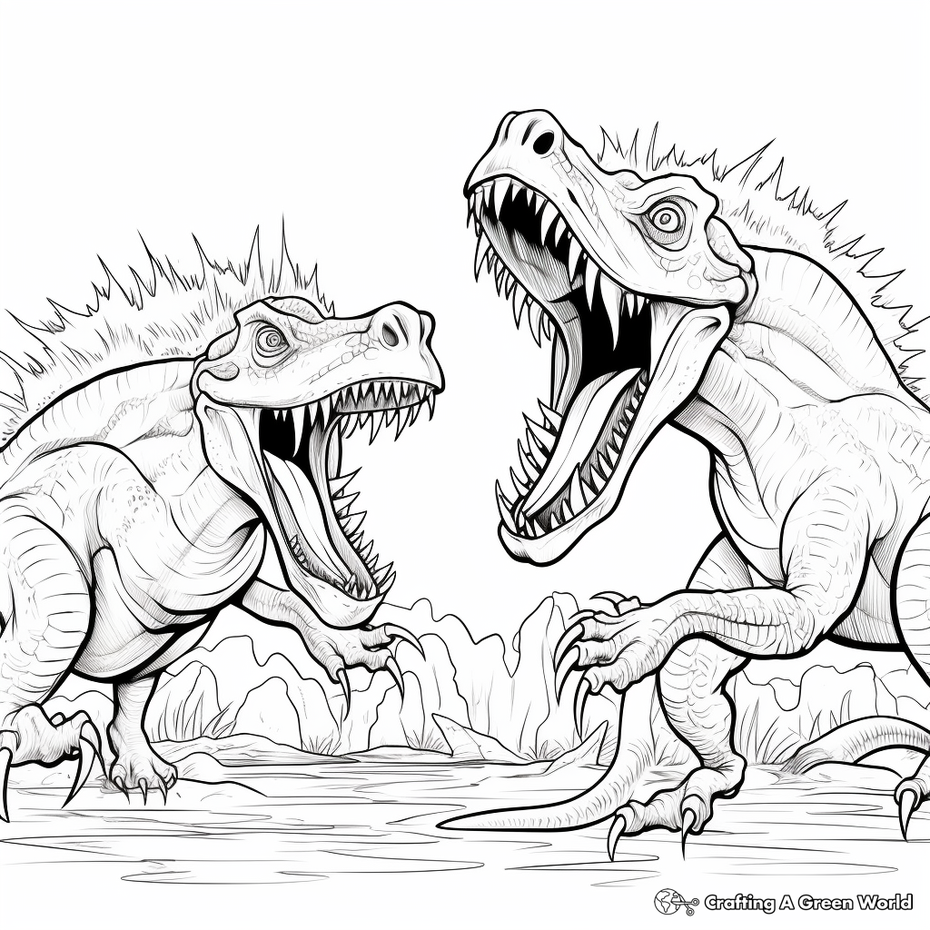 Dinosaurs fighting coloring pages