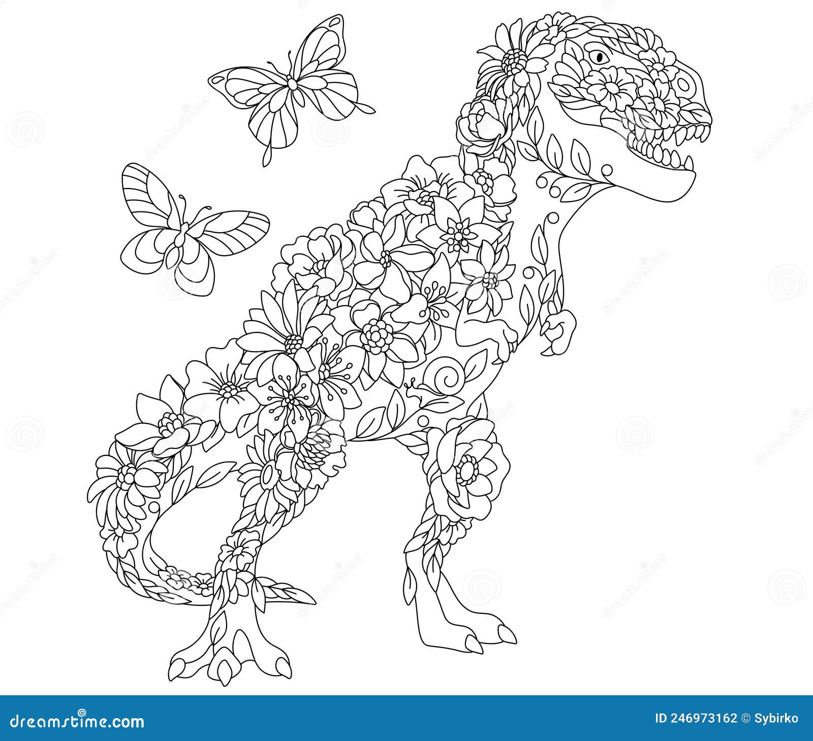 Tyrannosaurus rex dinosaur coloring book page stock vector