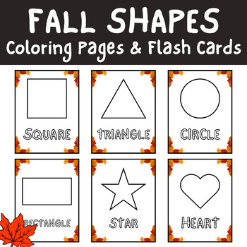 Autumnfall theme names of shapes d posters flashcard coloring pages