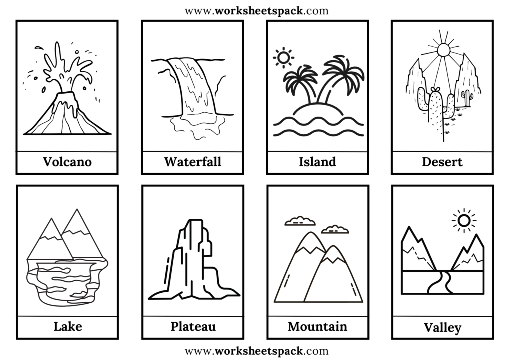 Free landforms flashcards for kids