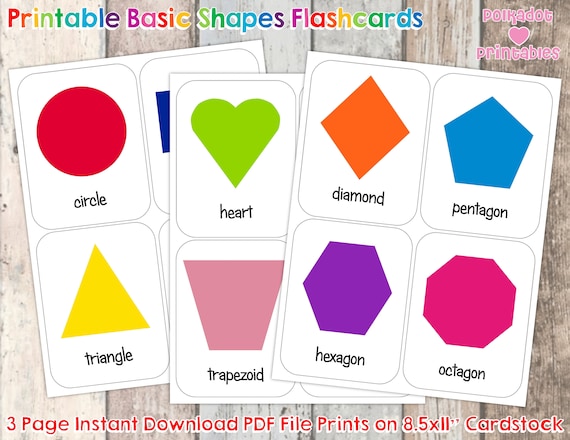 Printable shape flashcards set of instant download preschool kindergarten homeschool art math