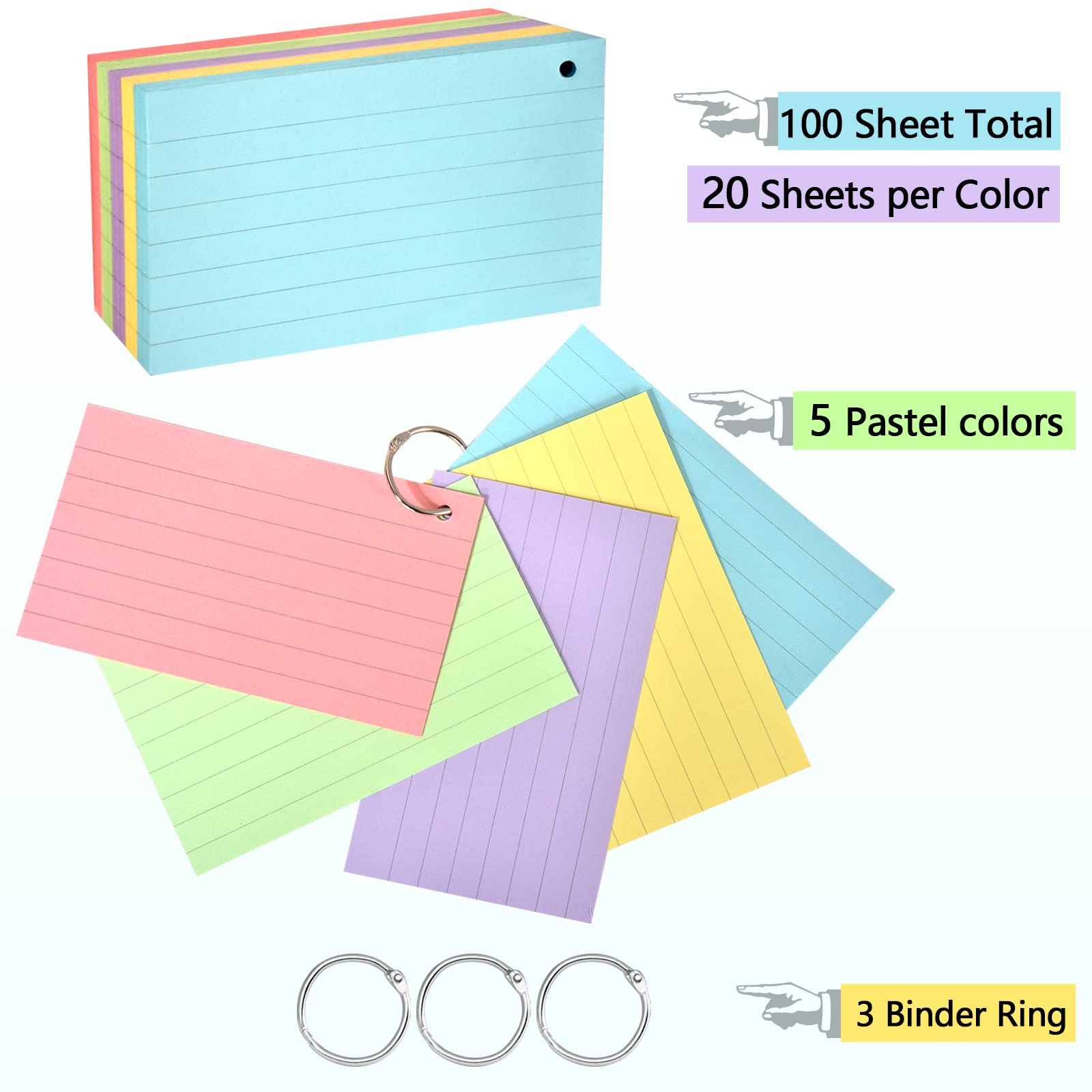 Pcs pastel color index cards x ruled index cards with ringboth sides lined colored index flashcardsheavy note cardsstudy cardsmemo scratch pad for home office school office