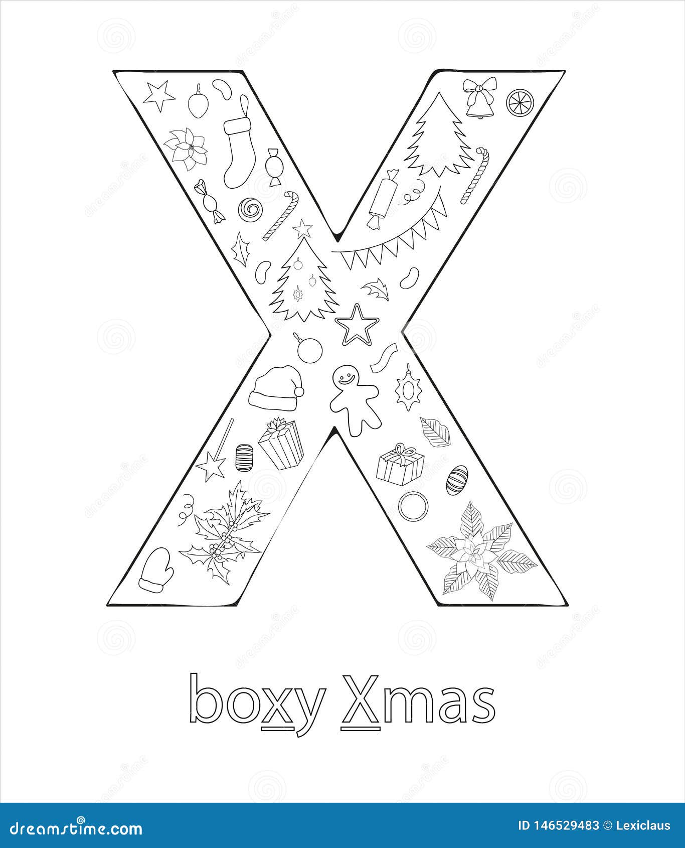 Black and white alphabet letter x abc flashcard stock vector