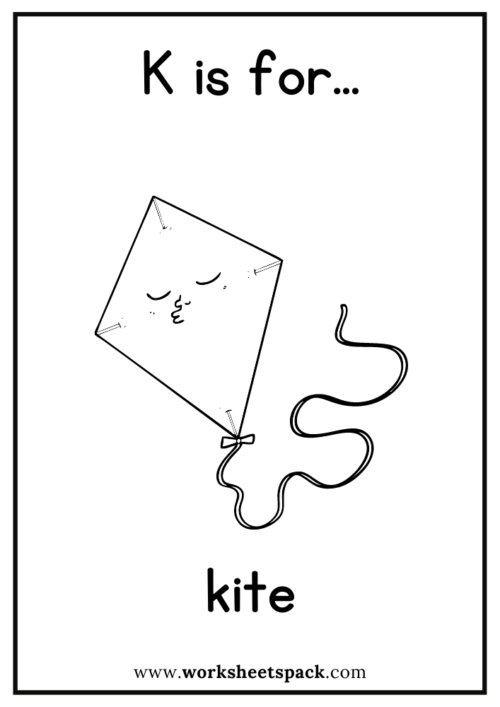 K is for kite coloring page free kite flashcard for kindergarten