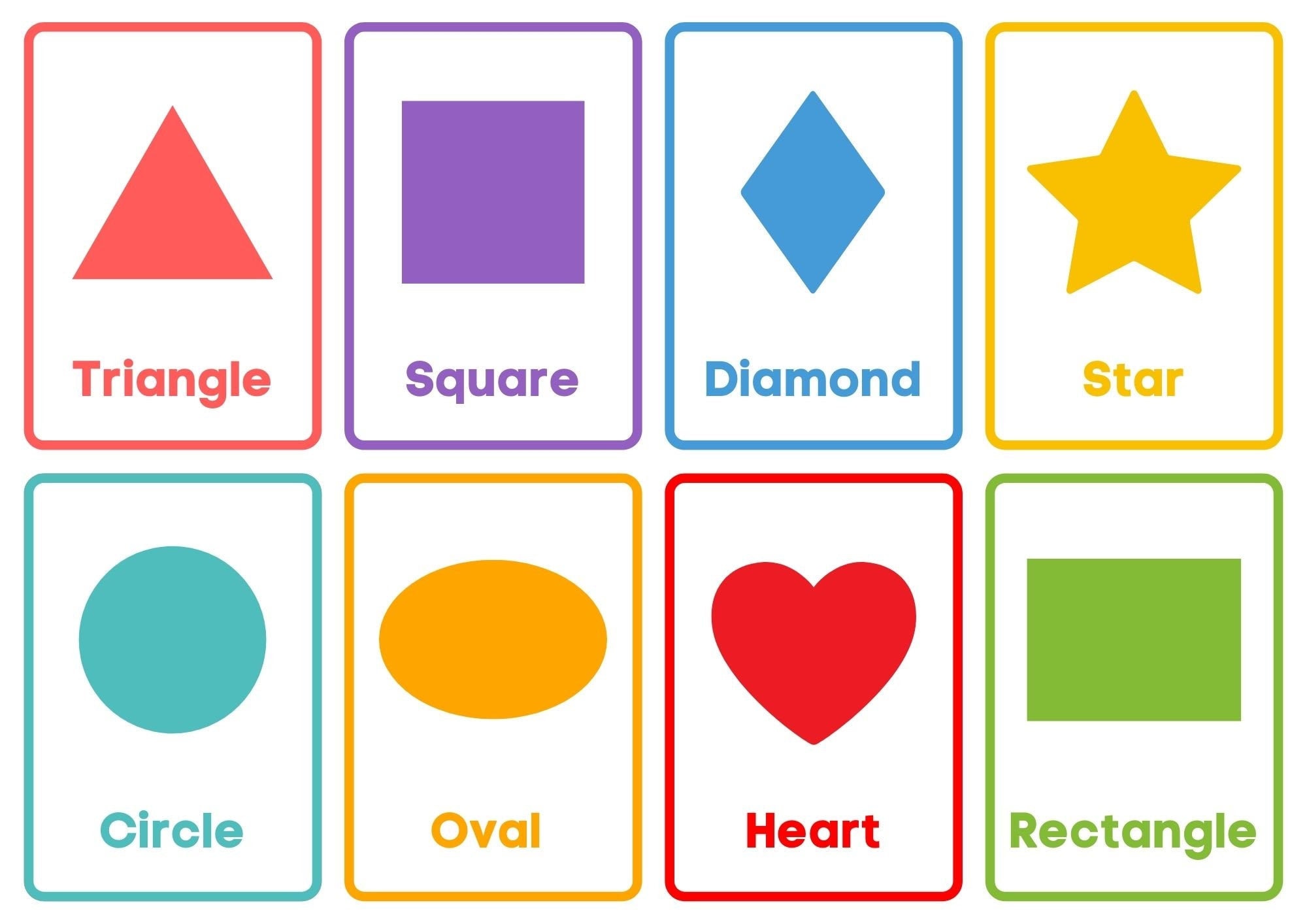 Colorful shapes printable flashcards instant download