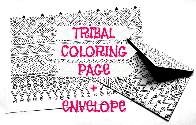 Tribal coloring book page envelope freebie