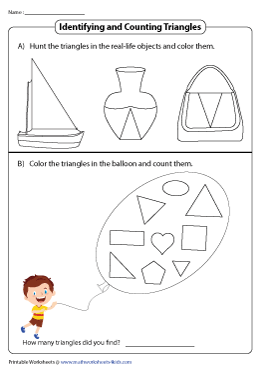 Coloring tracing and drawing triangles worksheets