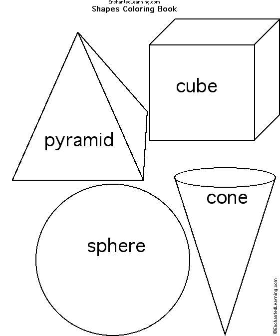 Shapes coloring book cube sphere cone pyramid