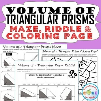 Volume of triangular prisms maze riddle coloring page