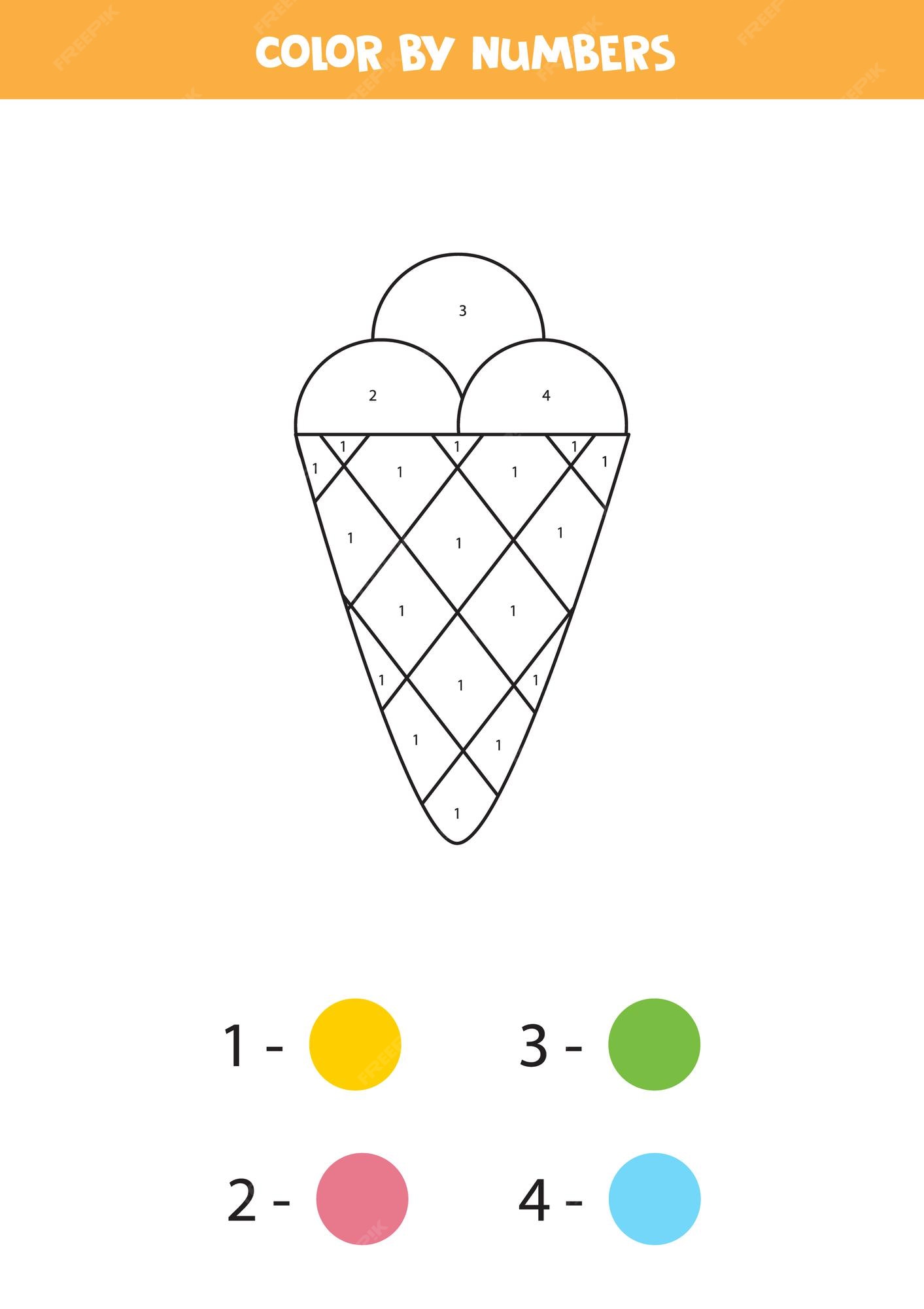 Premium vector coloring page with cute cartoon ice cream cone color by numbers math game for kids