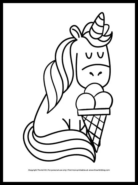 Cute unicorn with ice cream cone coloring page â the art kit