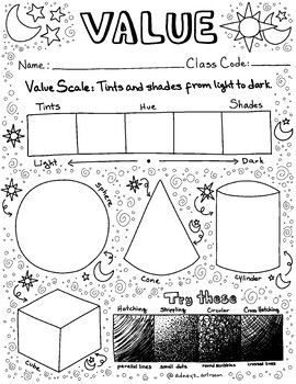 Value worksheet and coloring page art classroom elementary art art worksheets