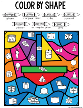 Coloring pages d shapes d shapes worksheets color by code tpt