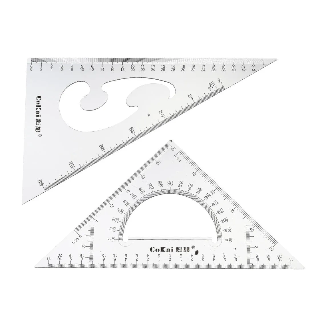 Triangle ruler square set with built