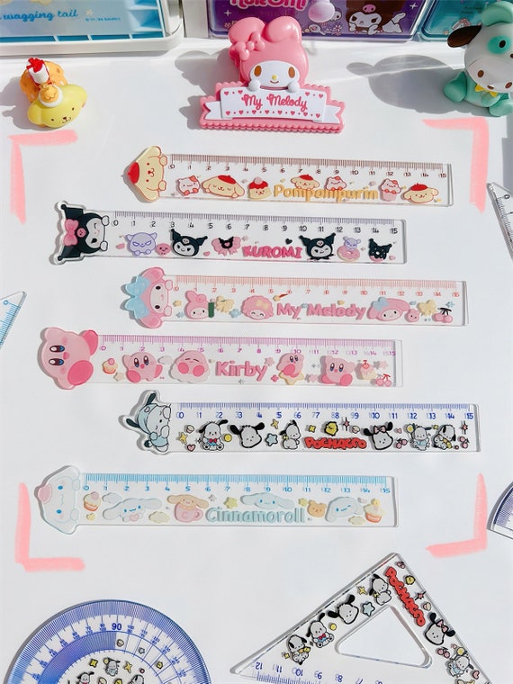 Cute ruler kawaii math geometry ruler sweet straight ruler blue triangle ruler pink protractor animal book lover bookmark