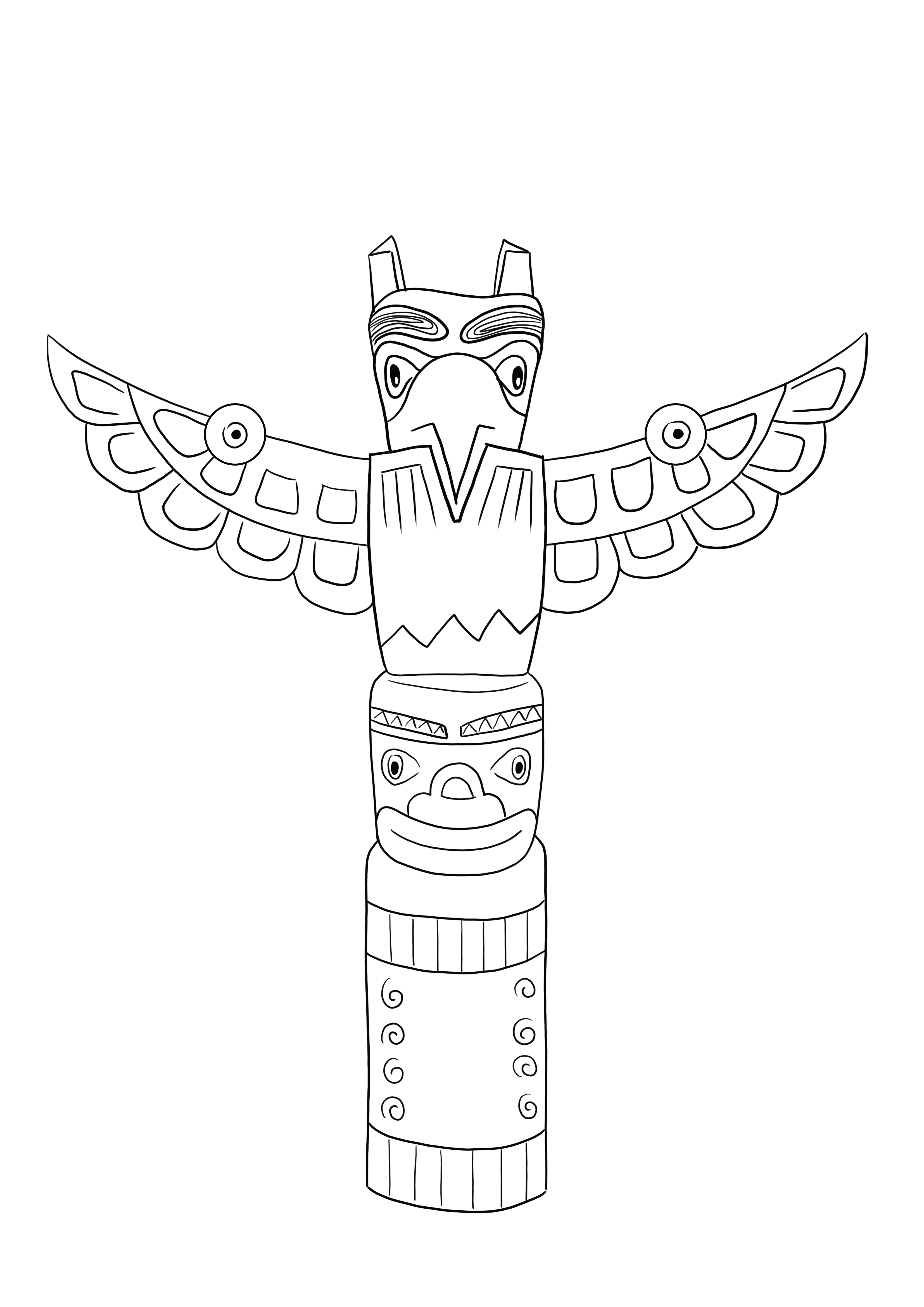 Free coloring of totem pole image to download or print for kids to learn about culture