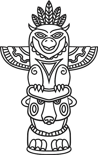 Doodle traditional tribal totem pole isolated on white background stock illustration