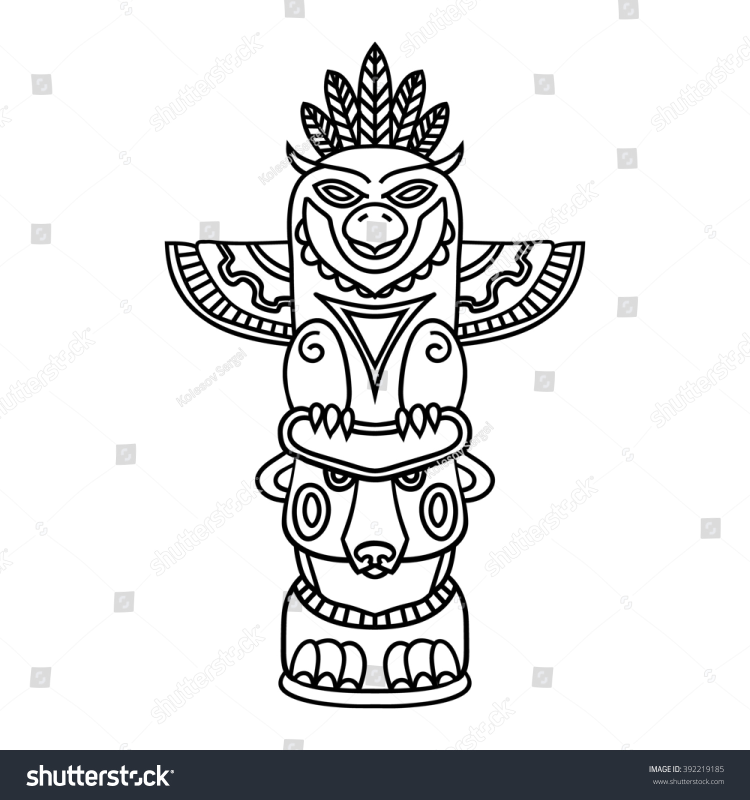 Doodle traditional tribal totem pole isolated stock illustration