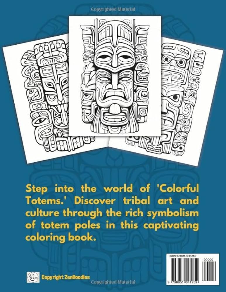 Colorful totems colorg book a journey to totem pole tribal art doodles zen books