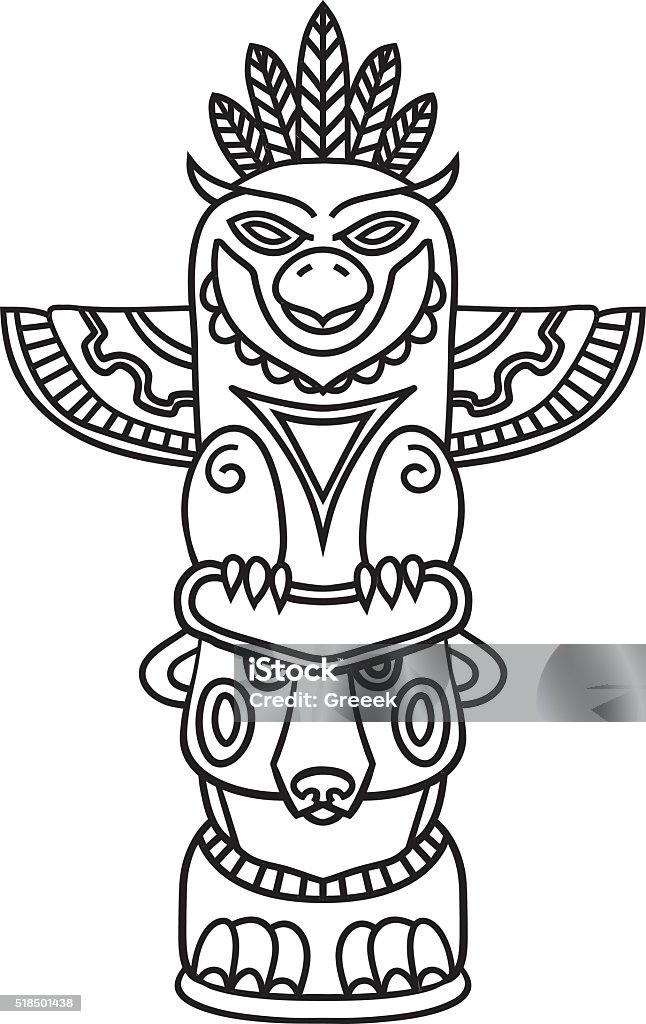 Doodle traditional tribal totem pole isolated on white background stock illustration