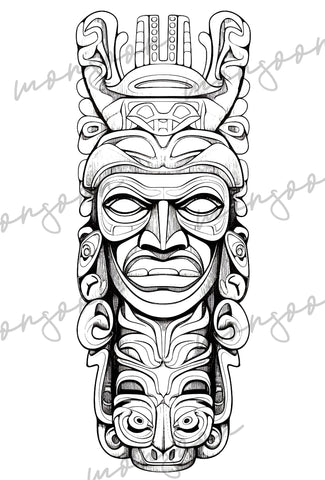 Native masks grayscale coloring book printbook â monsoon publishing usa