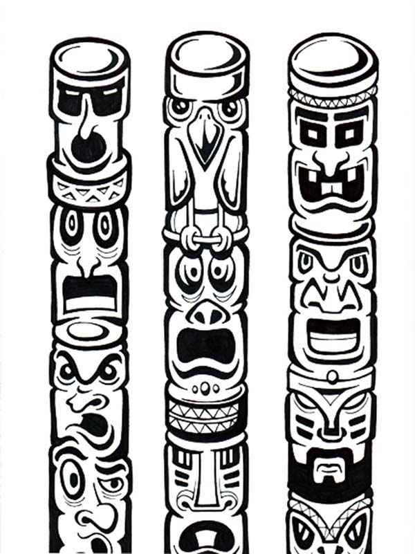 Tribe history in totem poles coloring page kids play color