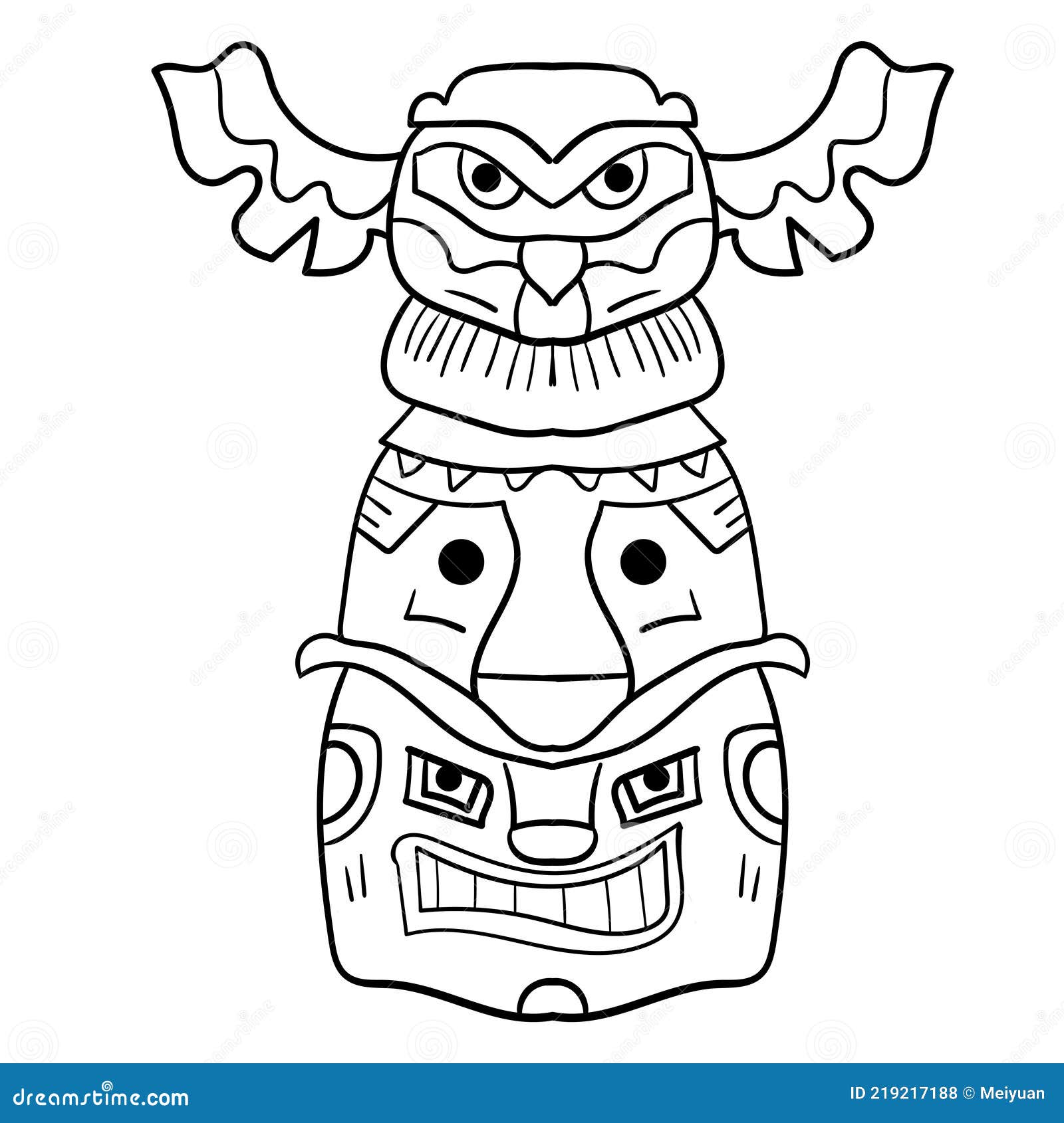 Totem bird made of stone or wood landmark vector native idol vector illustration coloring page coloring book contour stock vector