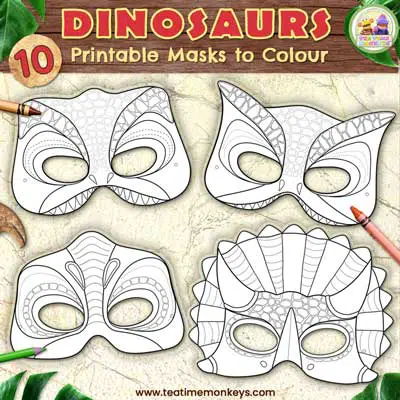 Printable dinosaur masks for colouring