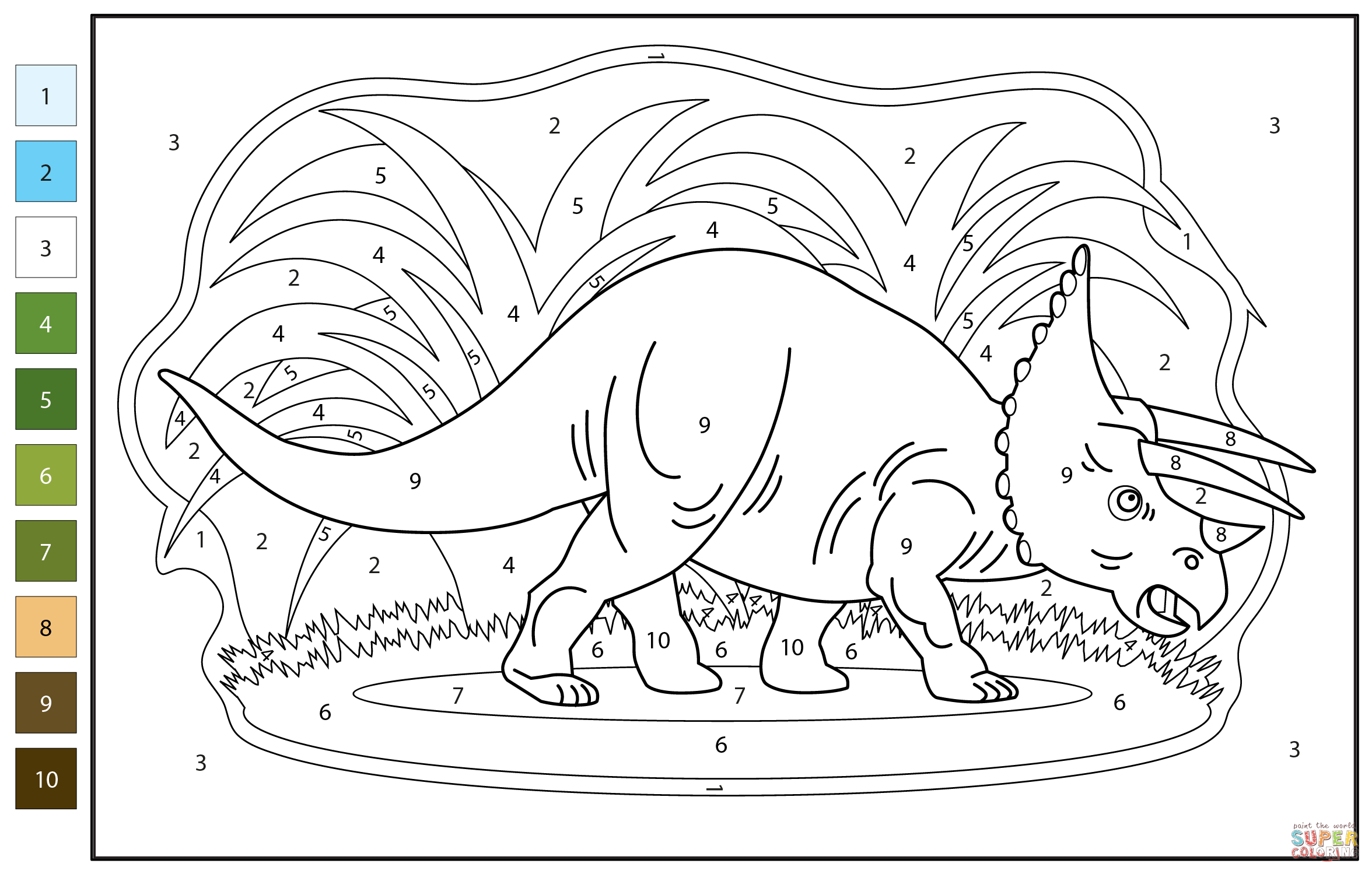 Triceratops color by number coloring page free printable coloring pages