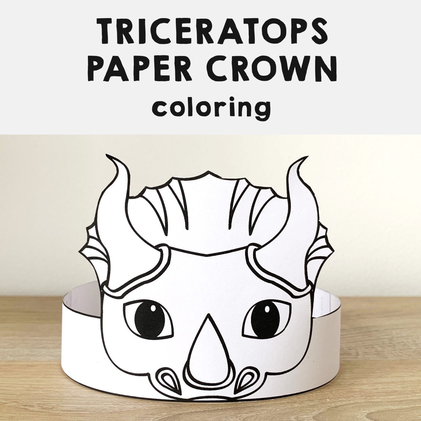 Triceratops paper crown printable dinosaur coloring craft made by teachers