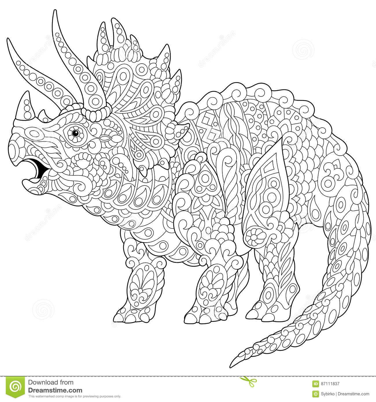 Zentangle triceratops dinosaur illustration about book dino legs cartoon horns dinosauâ dinosaur coloring pages animal coloring books adult coloring pages