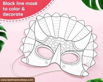 Triceratops dinosaur mask color and black line by tea time monkeys