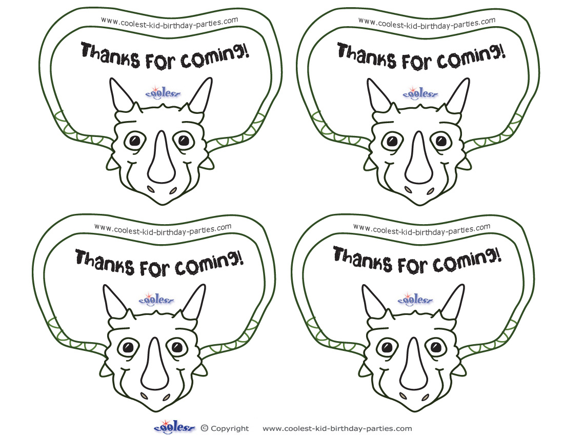 Printable triceratops dino thank you cards