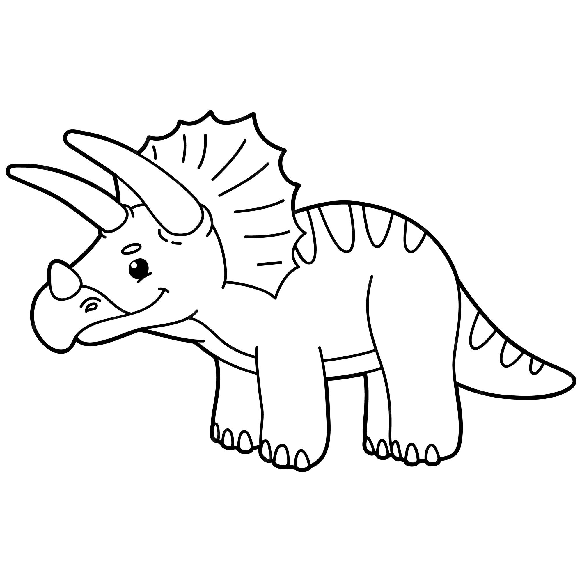 Premium vector illustration coloring page with cartoon dinosaur triceratops