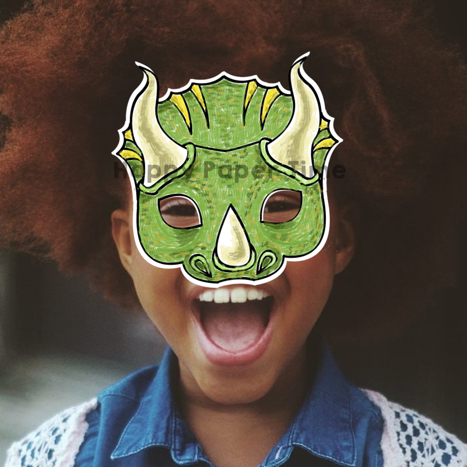 Triceratops paper mask printable dinosaur coloring craft activity costume made by teachers