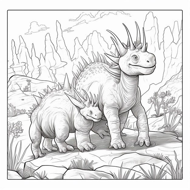 Premium photo a dinosaur coloring page