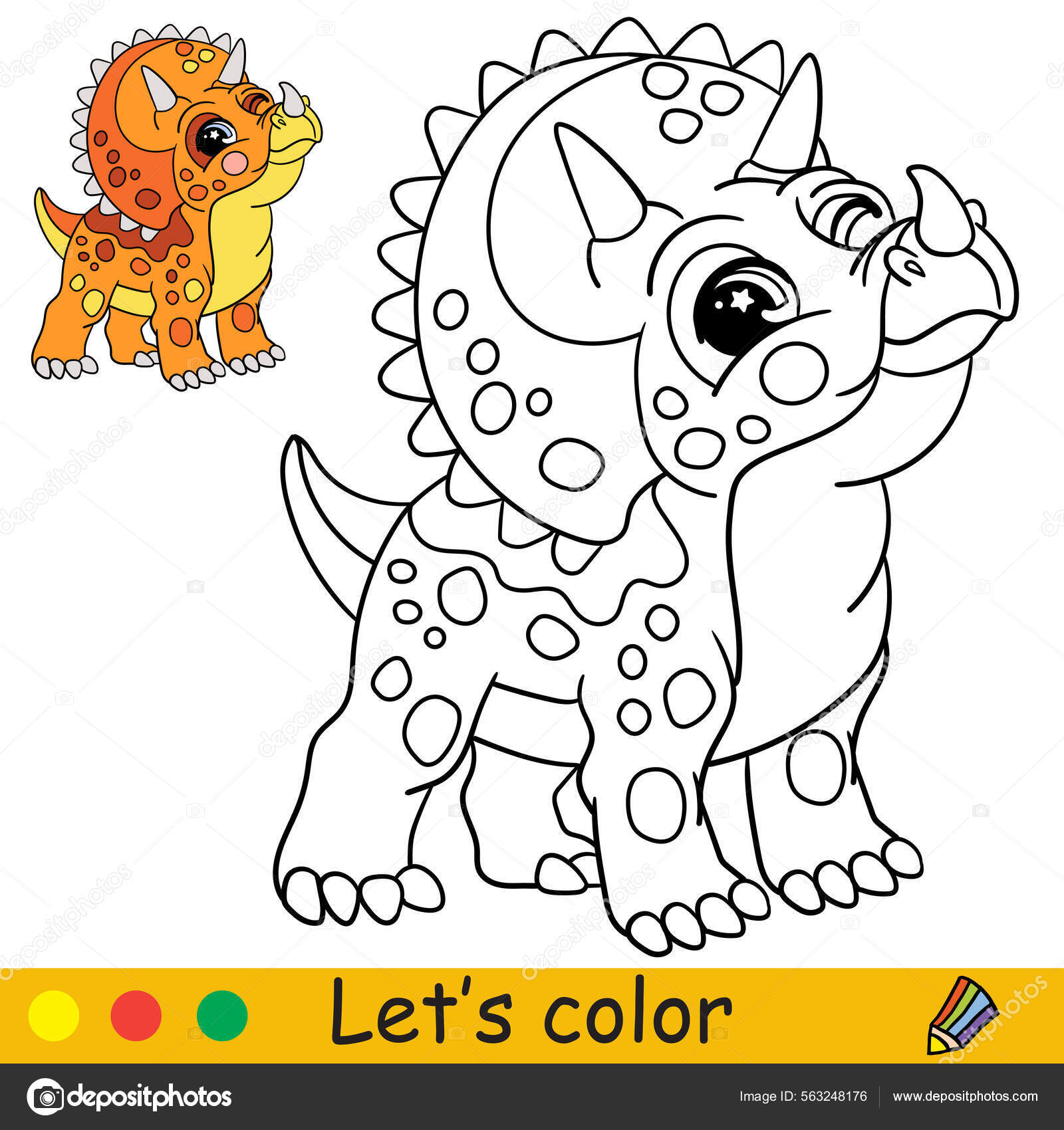 Triceratops dinosaurio lindo dibujos animados pãgina libro para colorear con vector de stock por alinart