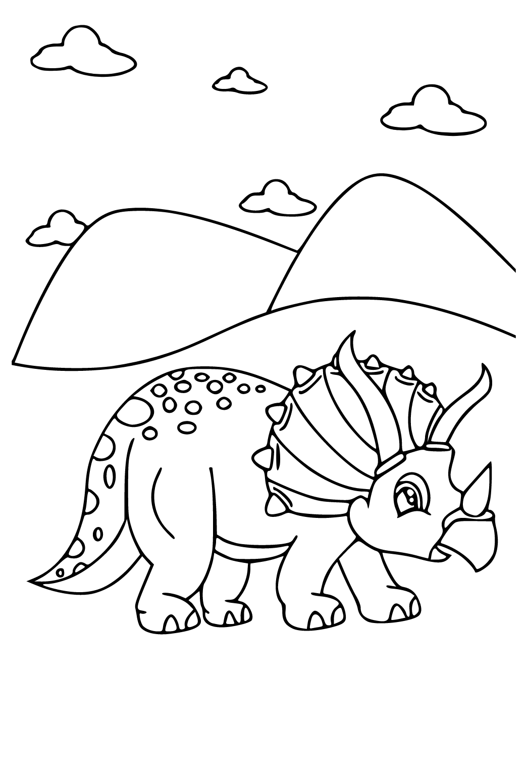 Free printable triceratops mountains coloring page for adults and kids