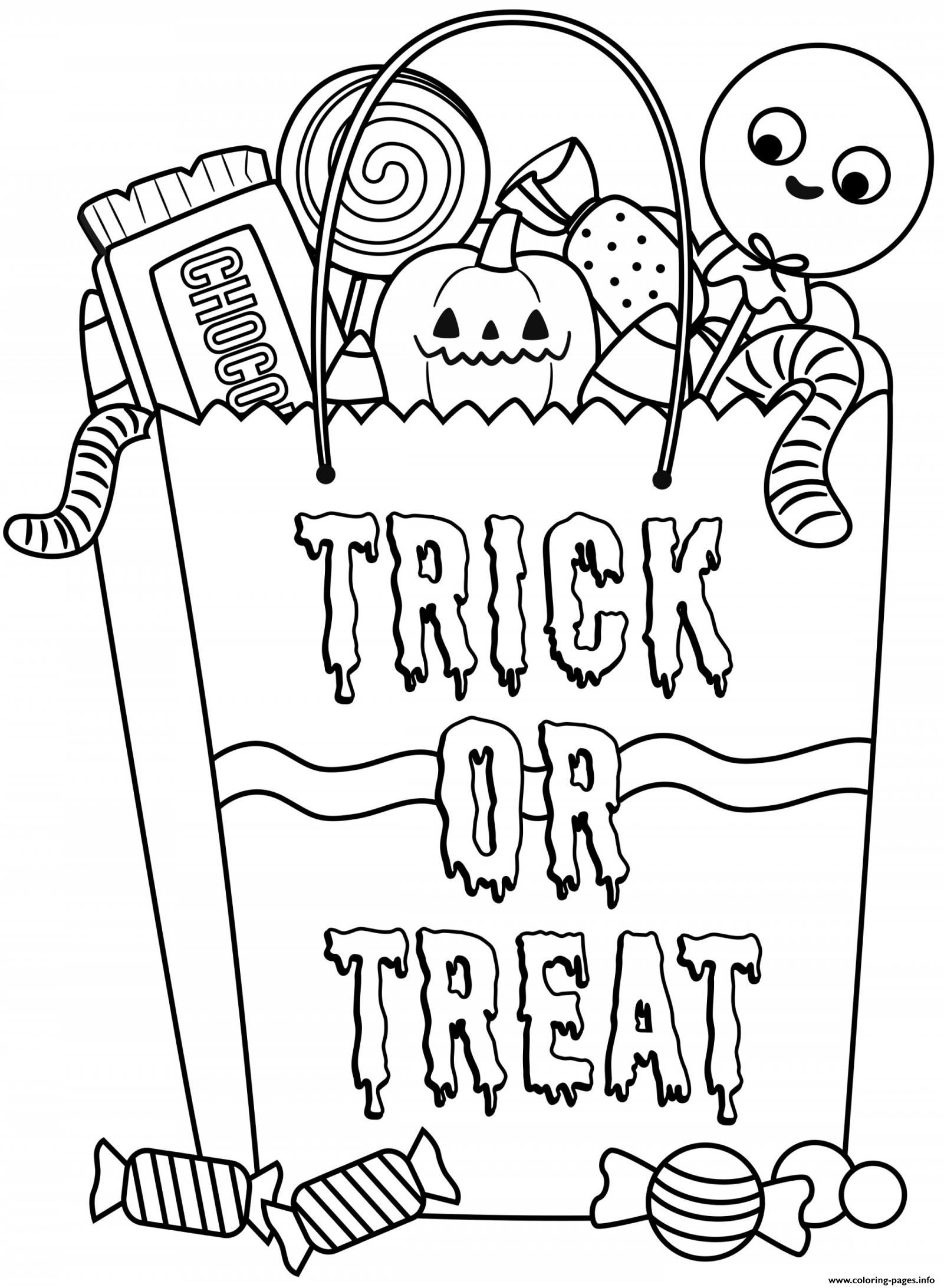 Halloween candy bag wh treats coloring page printable