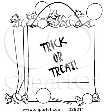 Coloring page outline of a trick or treat bag full of halloween candy posters art prints by